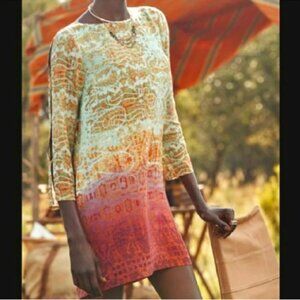 Anthropologie Maeve "Cleome" Turquoise Ombre Silk Open Sleeve Shift Dress